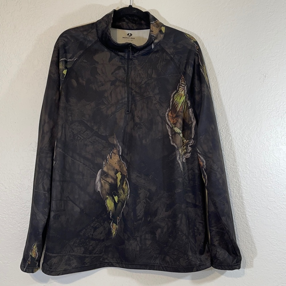 Mossy Oak Half Zip Pullover Black Camouflage Large